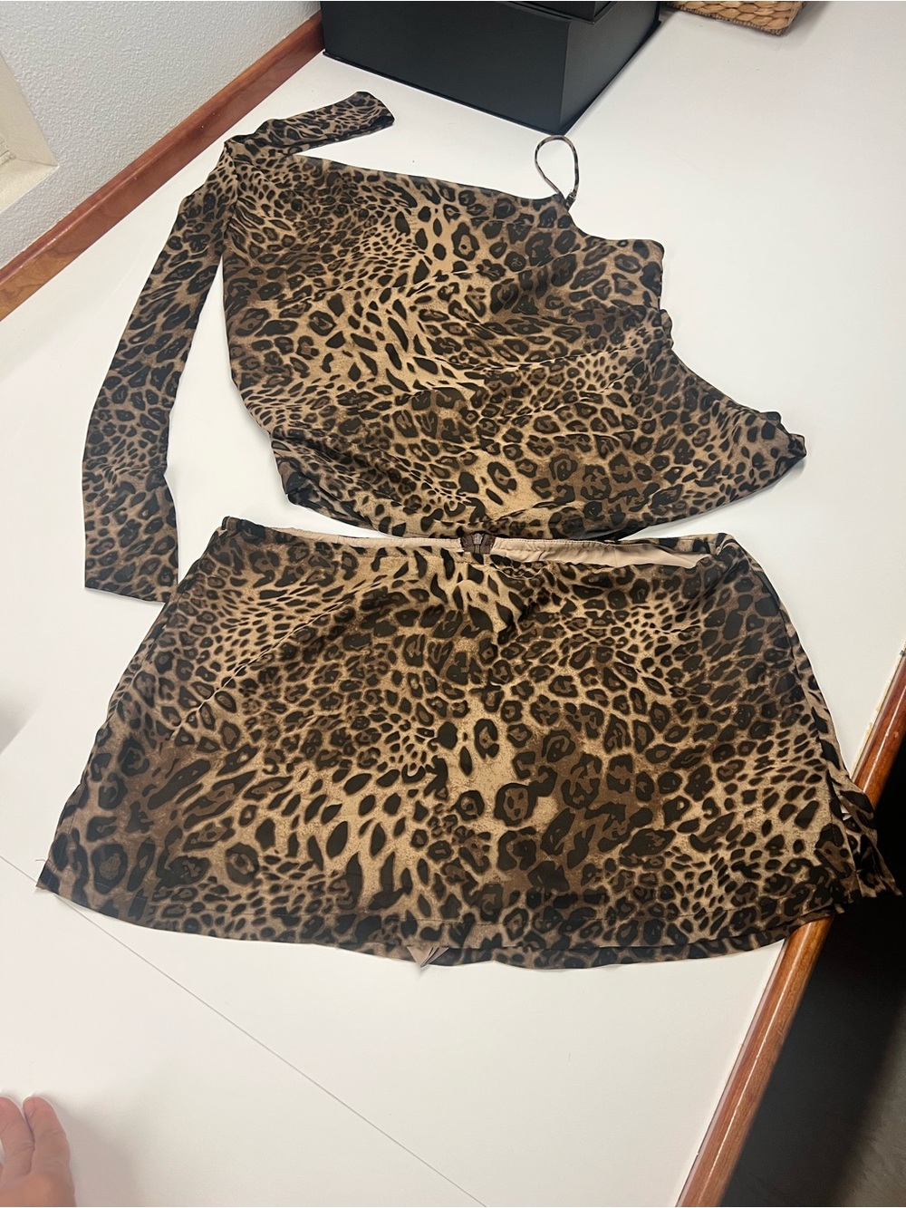 Cider Leopard Print Mini Skirt Set in Brown and Black